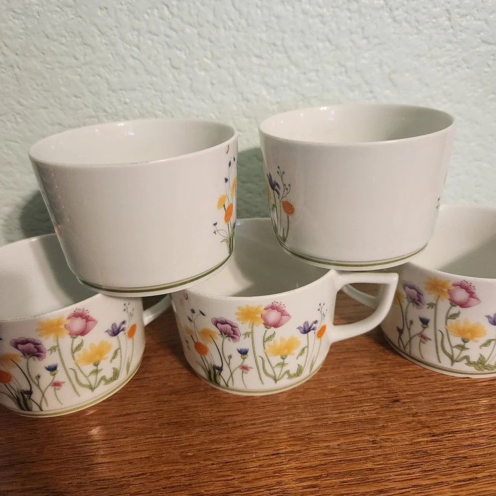 Denby English Garden‎ Limoges France Porcelain Tea Cup Set Of 5 Easter Spring